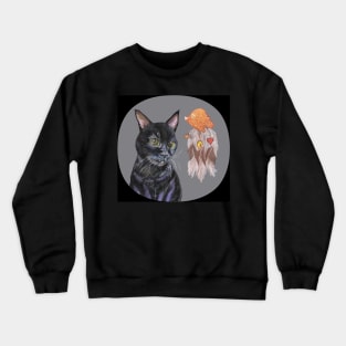 Portrait of the Black Cat with a Dream Catcher Crewneck Sweatshirt